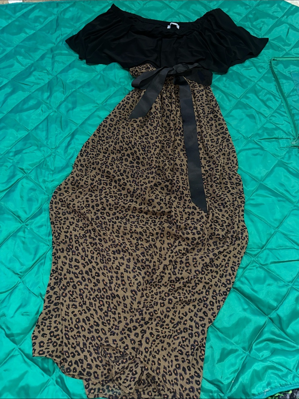 Leopard Print Maxi Dress with Black Waist Tie
